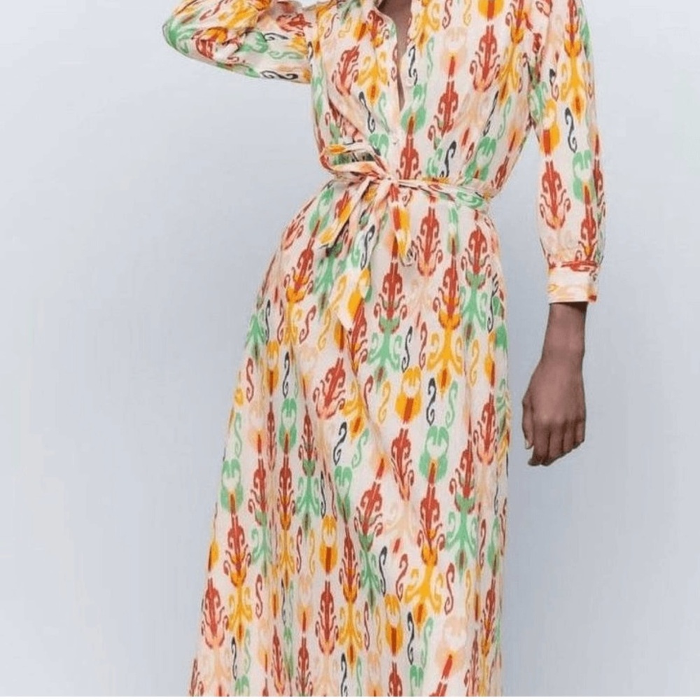 Zara- Aztec Print Multicolor Long Sleeve Maxi Dress